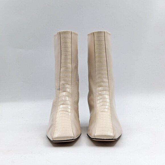 Aeyde Women Molly Paneled Smooth Ivory Leather Croc Print Ankle Boots 11US EUR41 - Picture 6 of 12